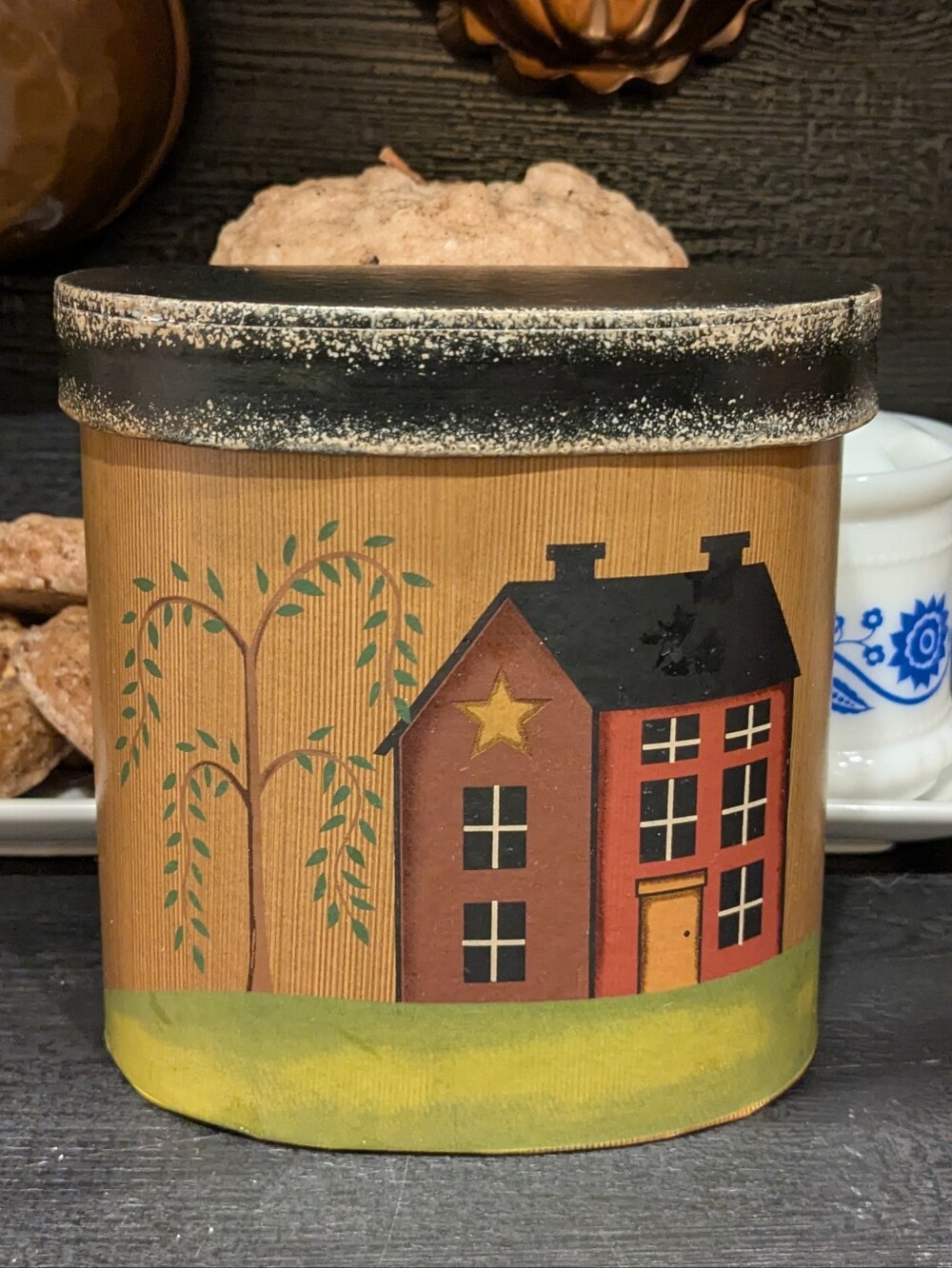 Primitive Folk Art Paper Mache Nesting Boxes Set of 3 Shaker House Willow Tree - Picture 9 of 13